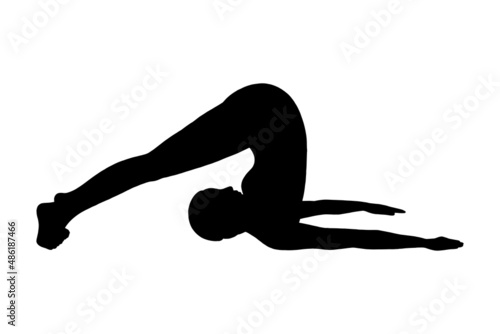 Yoga plow pose or halasana. Woman silhouette practicing stretching yoga pose. Vector illustration isolated on white background photo