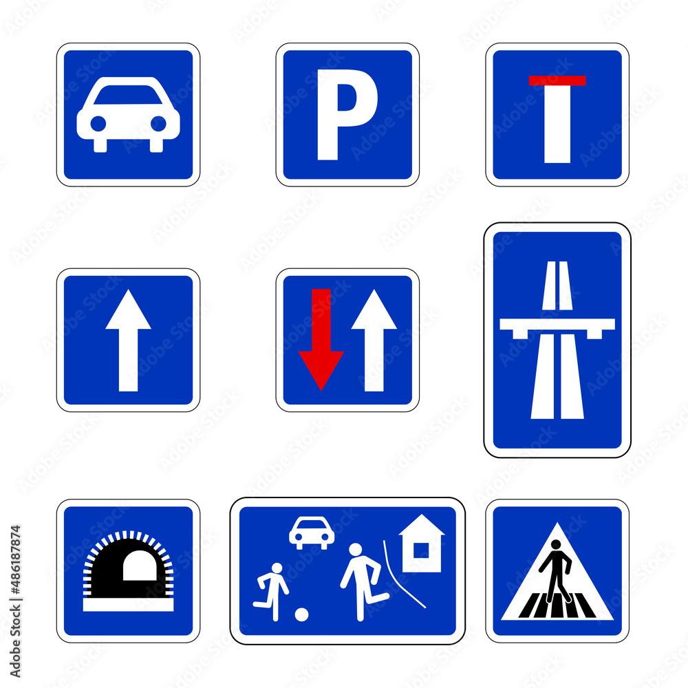 Priority road signs. Mandatory road signs. Traffic Laws. Vector