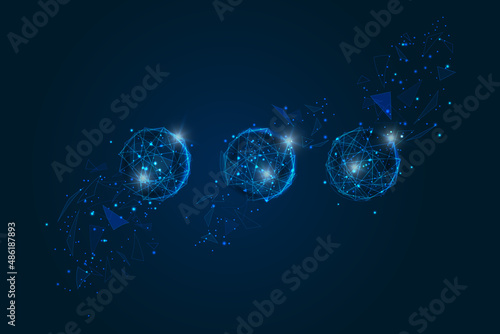Abstract isolated blue image of a dot sign. Polygonal illustration looks like stars in the blask night sky in spase or flying glass shards. Digital design for website, web, internet.
