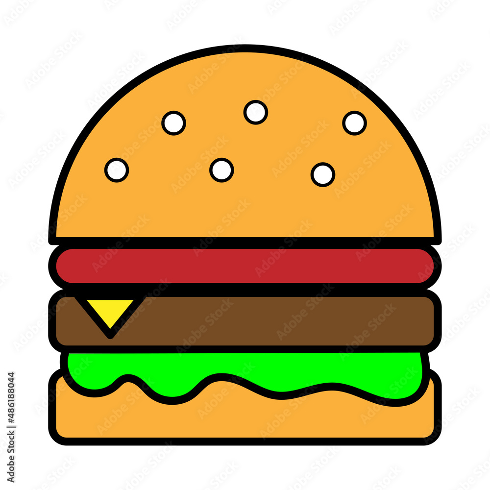 American cartoon hamburger. Food illustration. Vector illustration. stock image. American cartoon hamburger. Food illustration. Vector illustration. stock image.