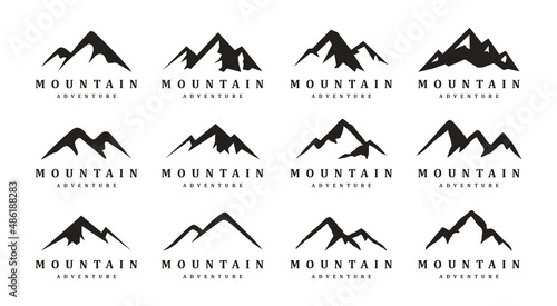 set of mountain summit icon collection, travel adventure landscape outdoor logo design.