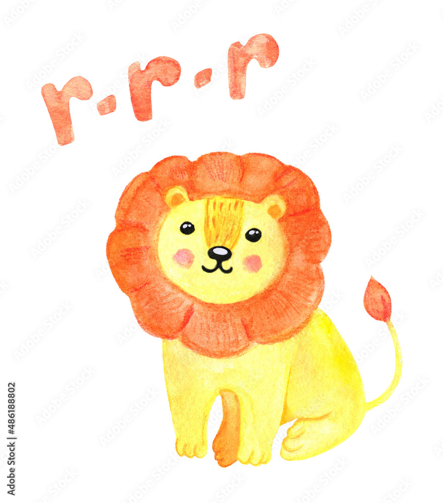 Cute cartoon watercolor lion Cute cartoon watercolor lion