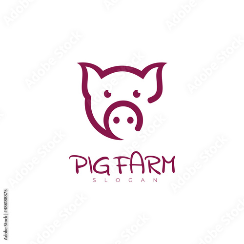 Simple pig logo with style line and symbol, pig farm icons
