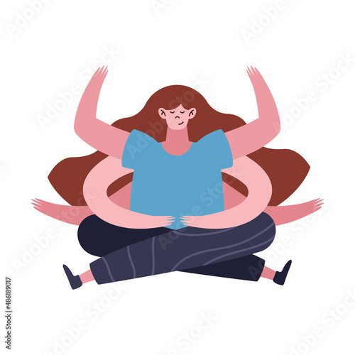 woman with multitask hands