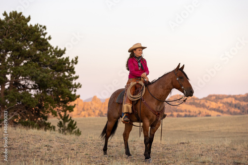 Wyoming Cowgirl on Bay horse © Terri Cage 