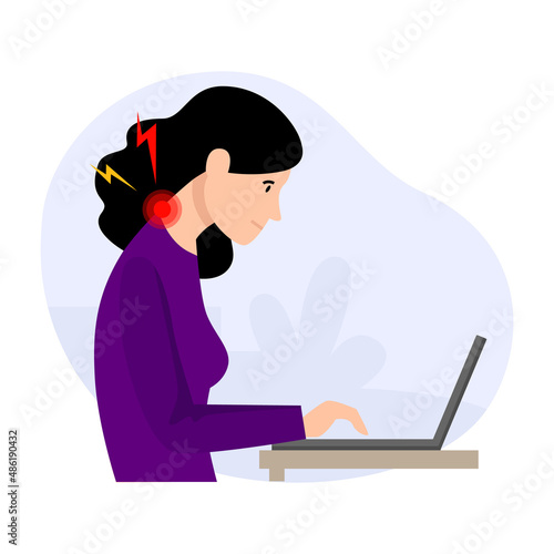 Woman, wrong posture while working on a computer