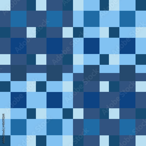 Blue pixel plaid pattern. Vector light blue squares or pixels sample.