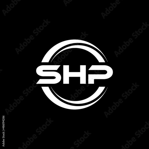 SHP letter logo design with black background in illustrator, vector logo modern alphabet font overlap style. calligraphy designs for logo, Poster, Invitation, etc. photo