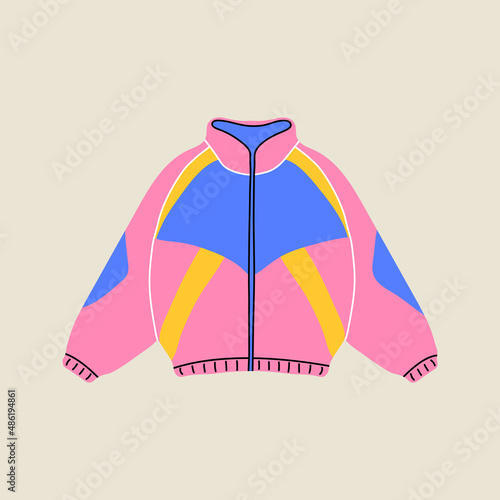 Classic 80s-90s elements in modern style flat, line style. Hand drawn vector illustration of retro or vintage sport jacket. Fashion patch, badge, emblem.
