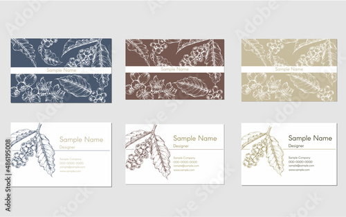set of business card template design with hand drawn coffee beans illustration, for name card, shop card