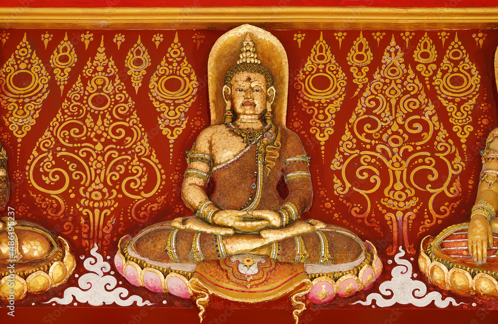 Buddha bas-relief on a red background