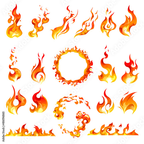 Stampa su tela Fire and flames, circle frame and blazing burning