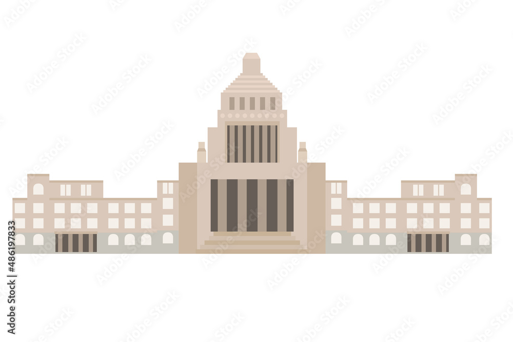 日本の国会議事堂の正面イラスト　建物　日本政府　立法　建物