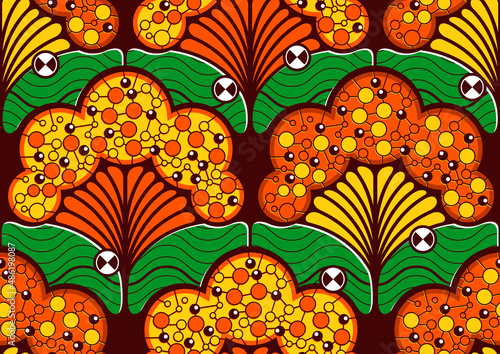 seamless pattern of african textile art, flower abstract image and background, fashion artwork for print, vector file eps10.