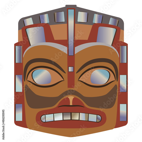 Native American ethnic mask of Haida Indians. Isolated vector illustration.