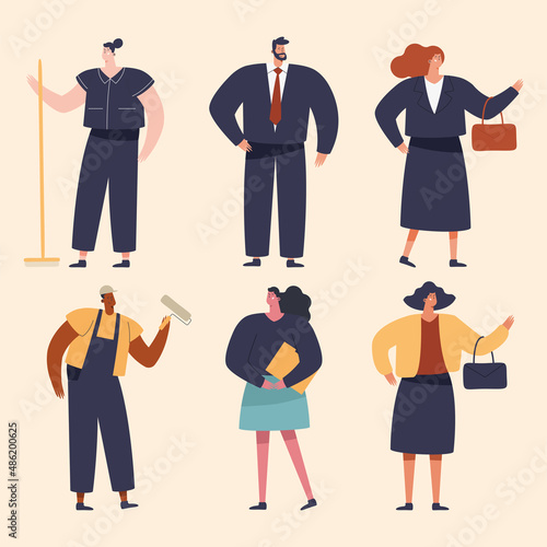 six business persons characters
