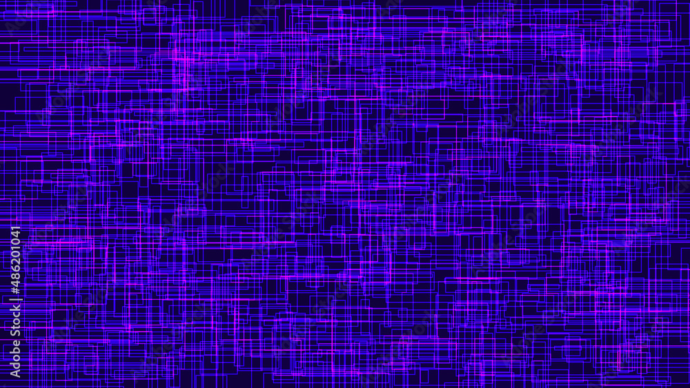 Abstract geometric background of blue and purple lines and rectangles on a dark background. Abstract geometric background of blue and purple lines and rectangles on a dark background.