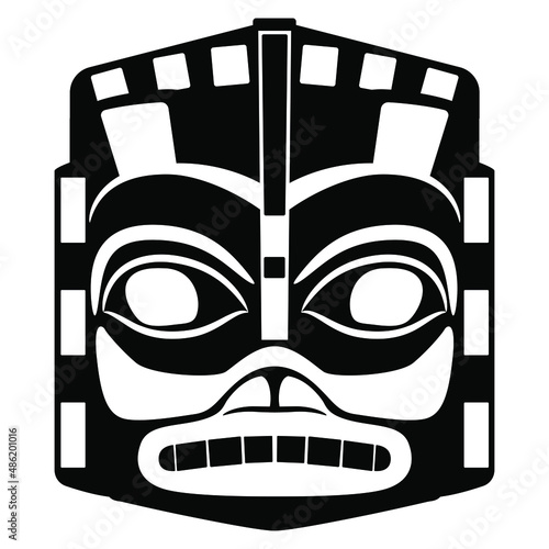 Native American ethnic mask of Haida Indians. Black and white silhouette. Isolated vector illustration.
