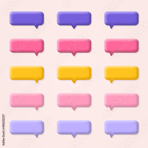 3d Speech bubble icon set. Chat box collection. Talk, text message, dialog colorful banners. Vector illustration.