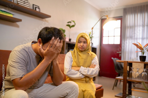 muslim Husband and wife are arguing at home