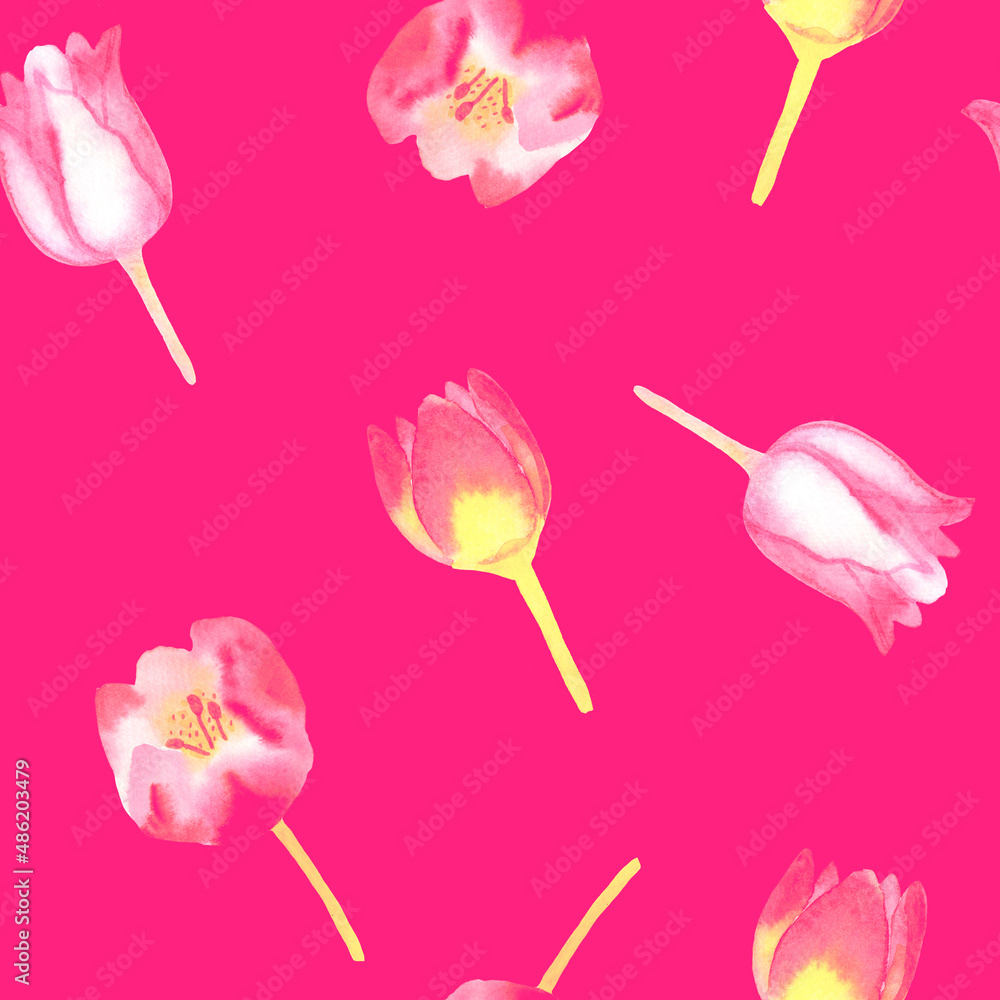 seamless pattern with watercolor tulips, spring flowers seamless pattern with watercolor tulips, spring flowers