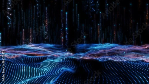 Particle field with animation of waves, bright light