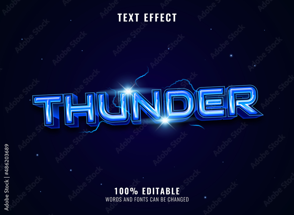 blue 3d glow thunder lightning text effect
