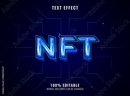 blue futuristic tech nft text effect with circuit lines diagram background