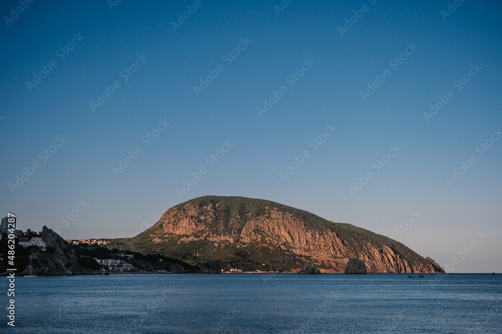View of Mount Ayu-Dag bear in Gurzuf on Black Sea coast in Crimea in summer