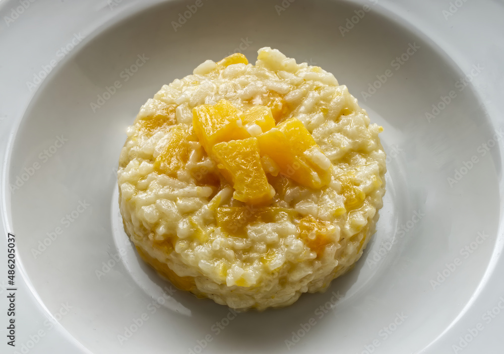 Italian Pumpkin Risotto in a white dish