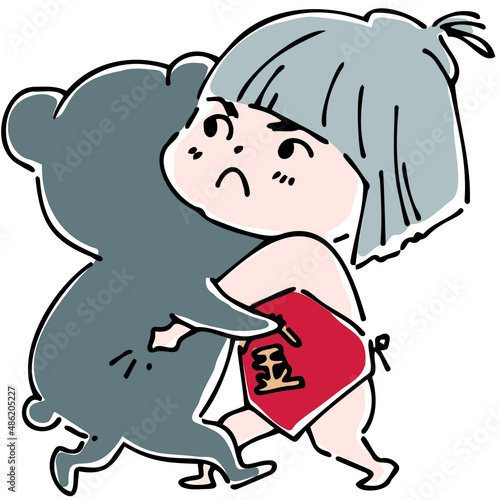 熊と相撲をとる金太郎