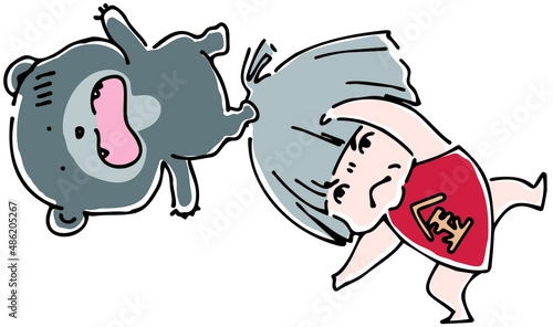 熊を放り投げる金太郎