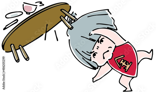 ちゃぶ台を放り投げる金太郎
