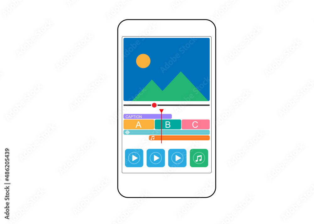 video editing application. App video editing display on Smartphone. video editing application. App video editing display on Smartphone.