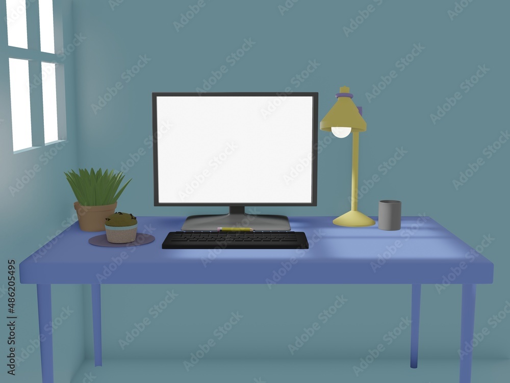 3D Render of Desk Space for Working at Home. 3D Render of Desk Space for Working at Home.