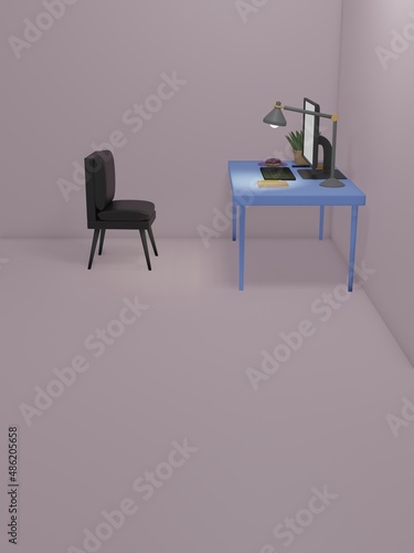 3D Render of Desk Space for Working at Home.