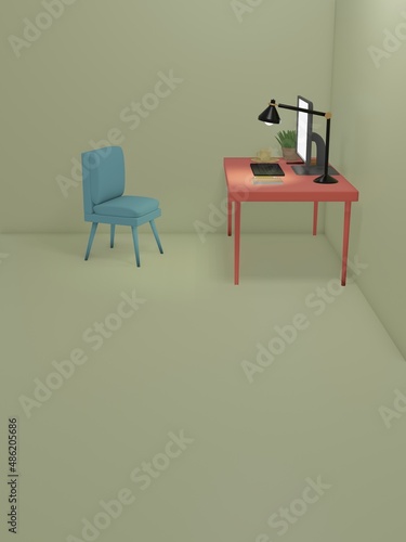 3D Render of Desk Space for Working at Home. © Margot