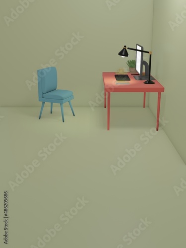 3D Render of Desk Space for Working at Home.