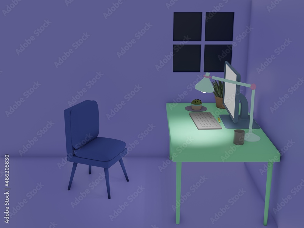 3D Render of Desk Space for Working at Home. 3D Render of Desk Space for Working at Home.