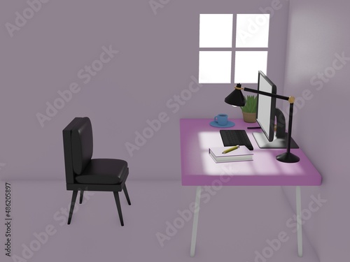 3D Render of Desk Space for Working at Home.