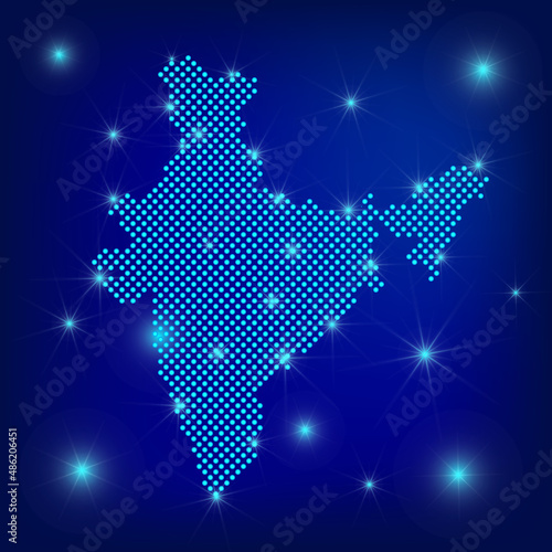 India map in blue. Dotted map. Dots   Republic of India  map with spotlights on dark blue background.  Global social network.  Blue futuristic background with Dotted map . EPS10