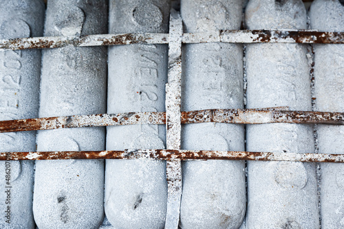 A pack of zinc anodes for installation on a ship to protect the hull from corrosion.