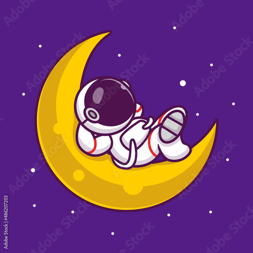 Cute Astronaut Sleeping On The Moon Cartoon Vector Icon Illustration. People Science Space Icon Concept Isolated Premium Vector. Flat Cartoon Style
