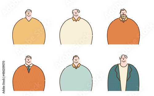 Vector illustration set of 6 elderly men. There is an outline.