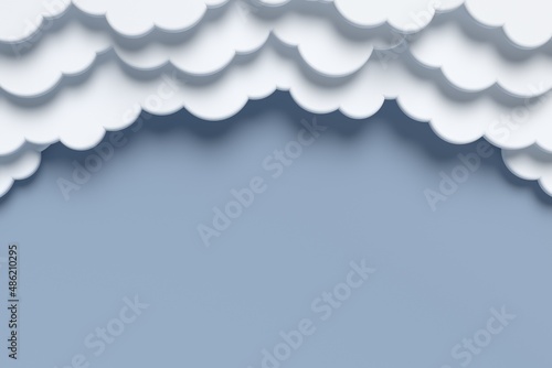 Paper cut white clouds on blue background. Layered border. 3d rendering illustration for Father's Day, Easter.