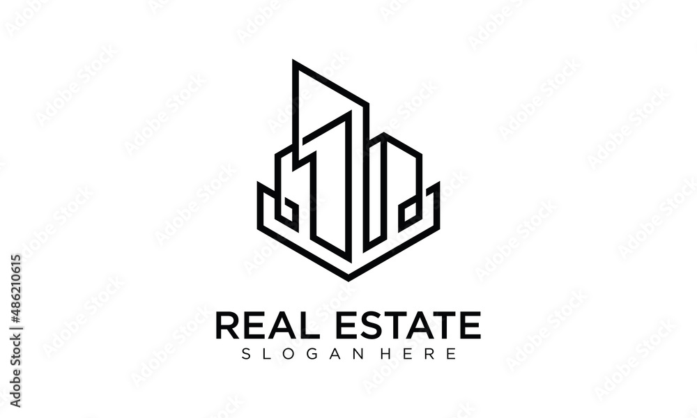 Symbol vector of building and property logo template with creative lineart icon. Real estate architeture design minimalist illustration