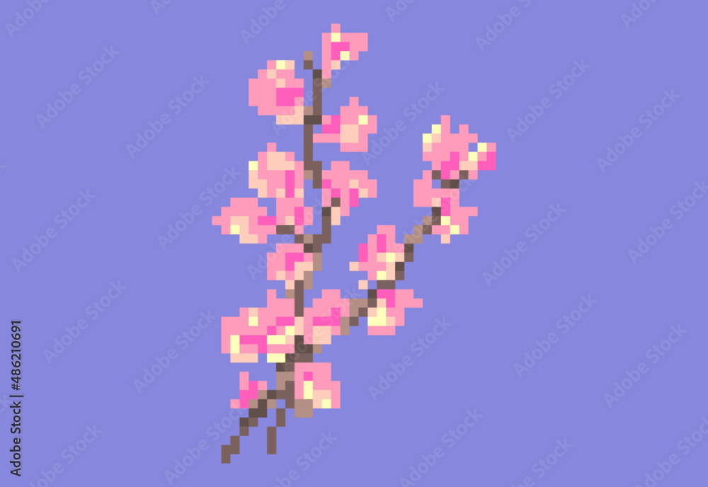 Illustration of a cherry blossom in pixel art style Illustration of a cherry blossom in pixel art style