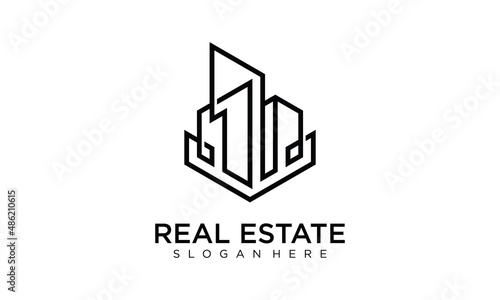 Symbol vector of building and property logo template with creative lineart icon. Real estate architeture design minimalist illustration