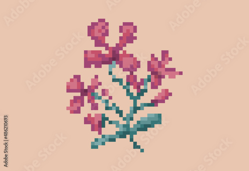 Illustration of a flowers in pixel art style