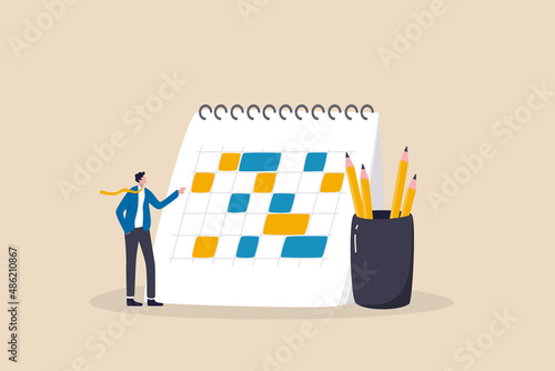 Stay organized strict to schedule and deadline, stop procrastination and control working process tidy, manage habit for better productivity and efficiency concept, businessman organized his calendar.